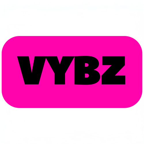 Pink rectangle with 'VYBZ' text on a white background