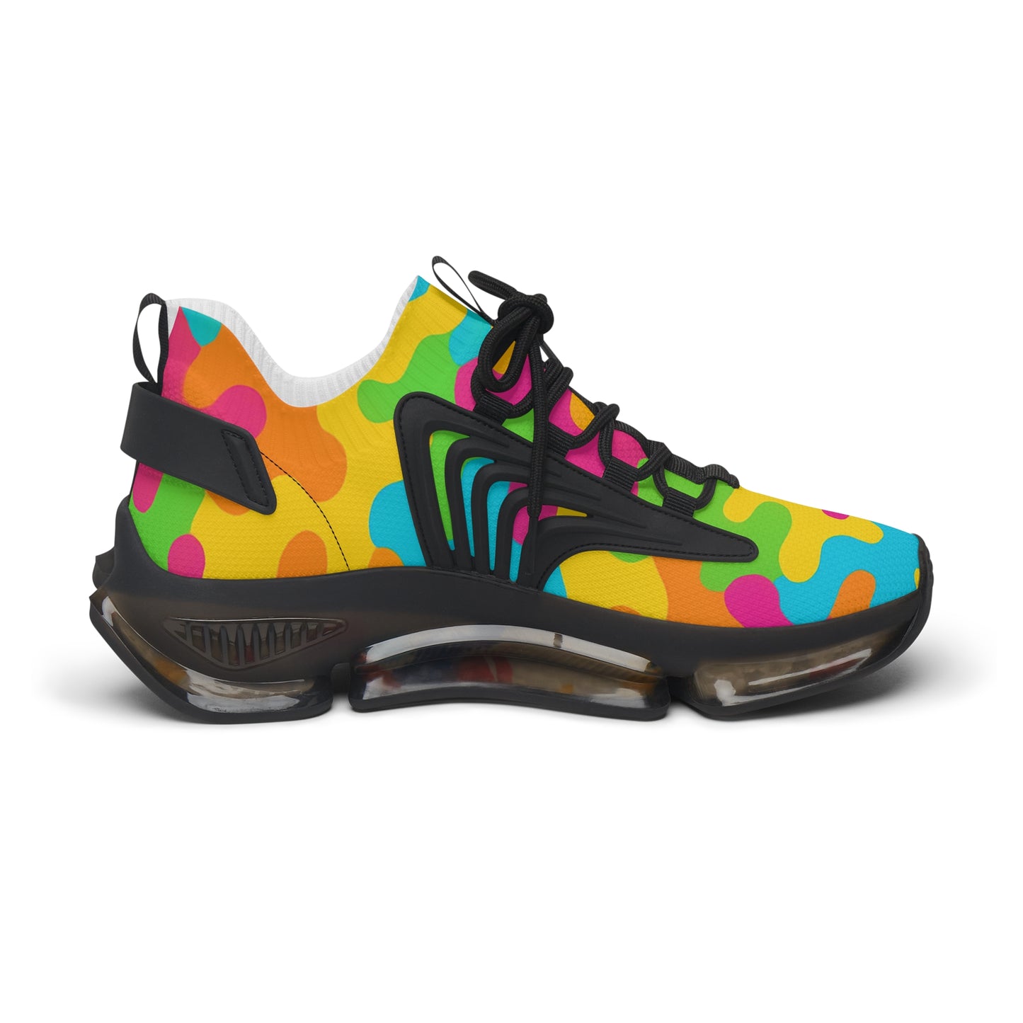 Colorful sneaker with black accents on a white background