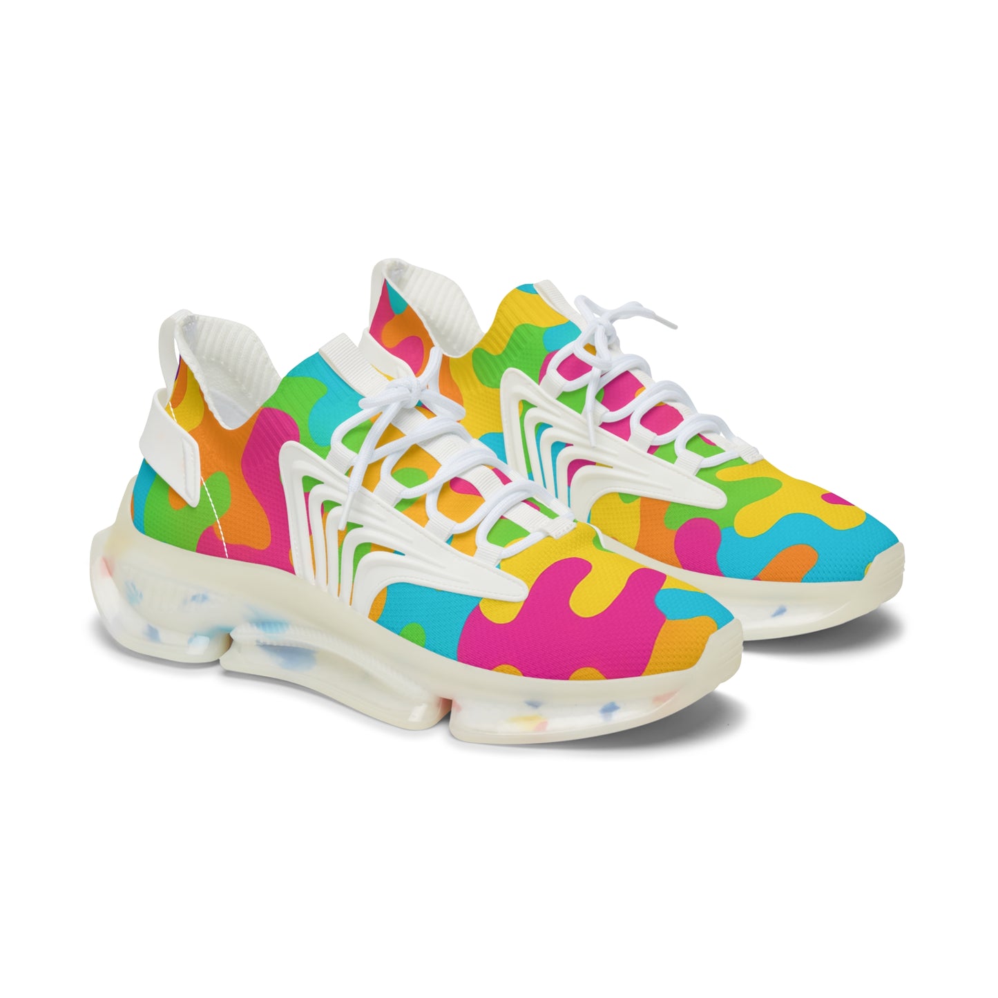 Colorful sneakers with a white sole on a white background