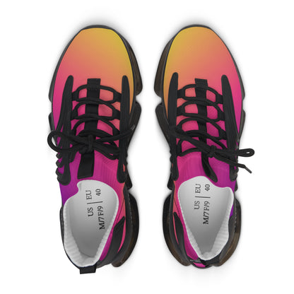 Pair of colorful sneakers with a gradient design on a white background