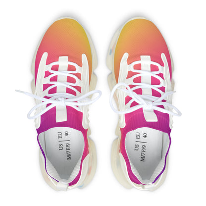 Pair of colorful sneakers with a gradient design on a white background