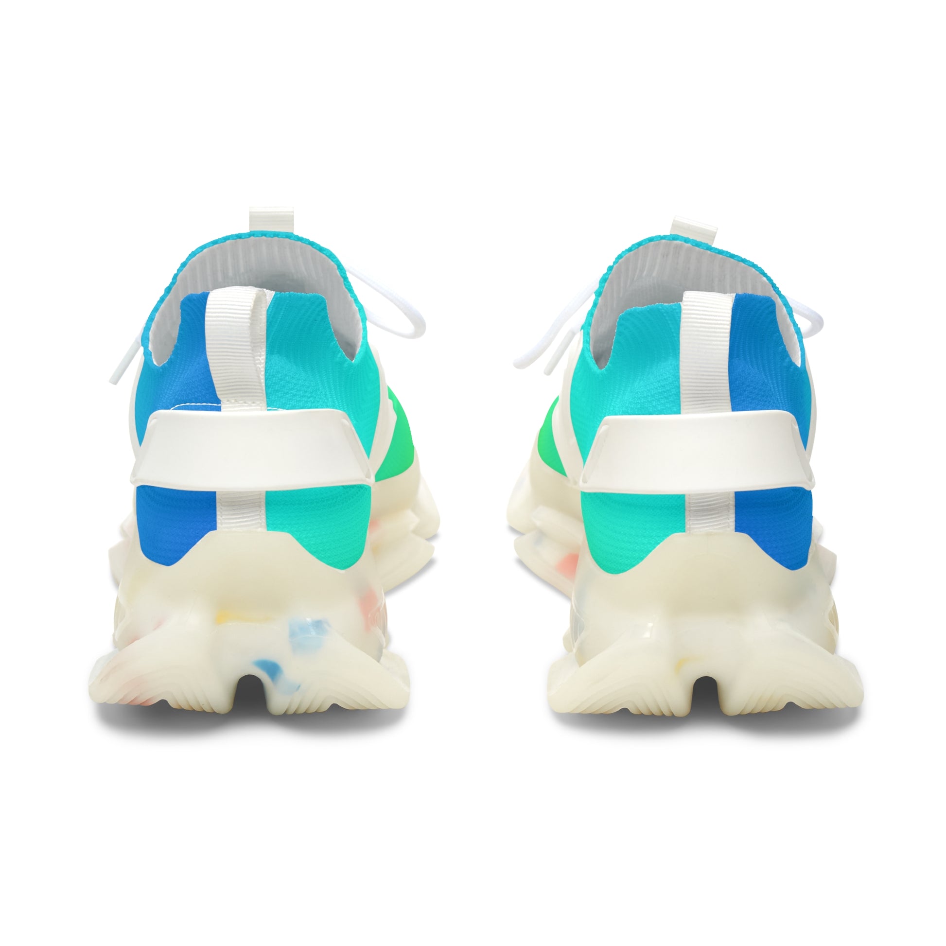 Pair of colorful sneakers with a checkered pattern on a white background