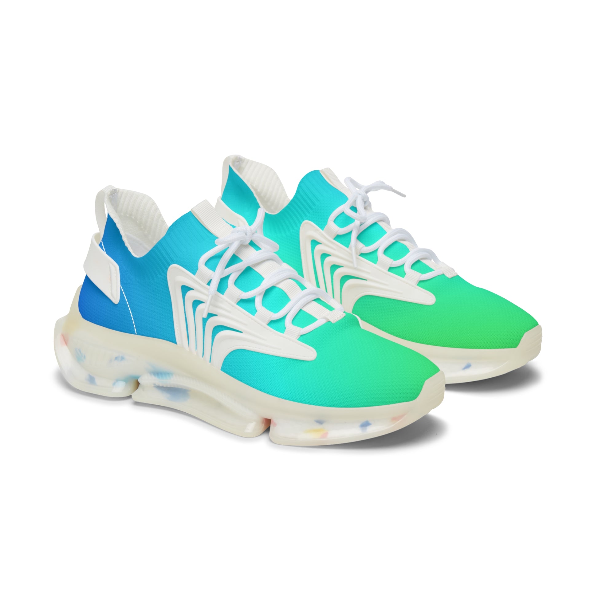 Colorful sneakers with a gradient design on a white background