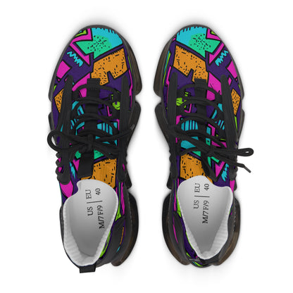 Colorful patterned sneakers on a white background