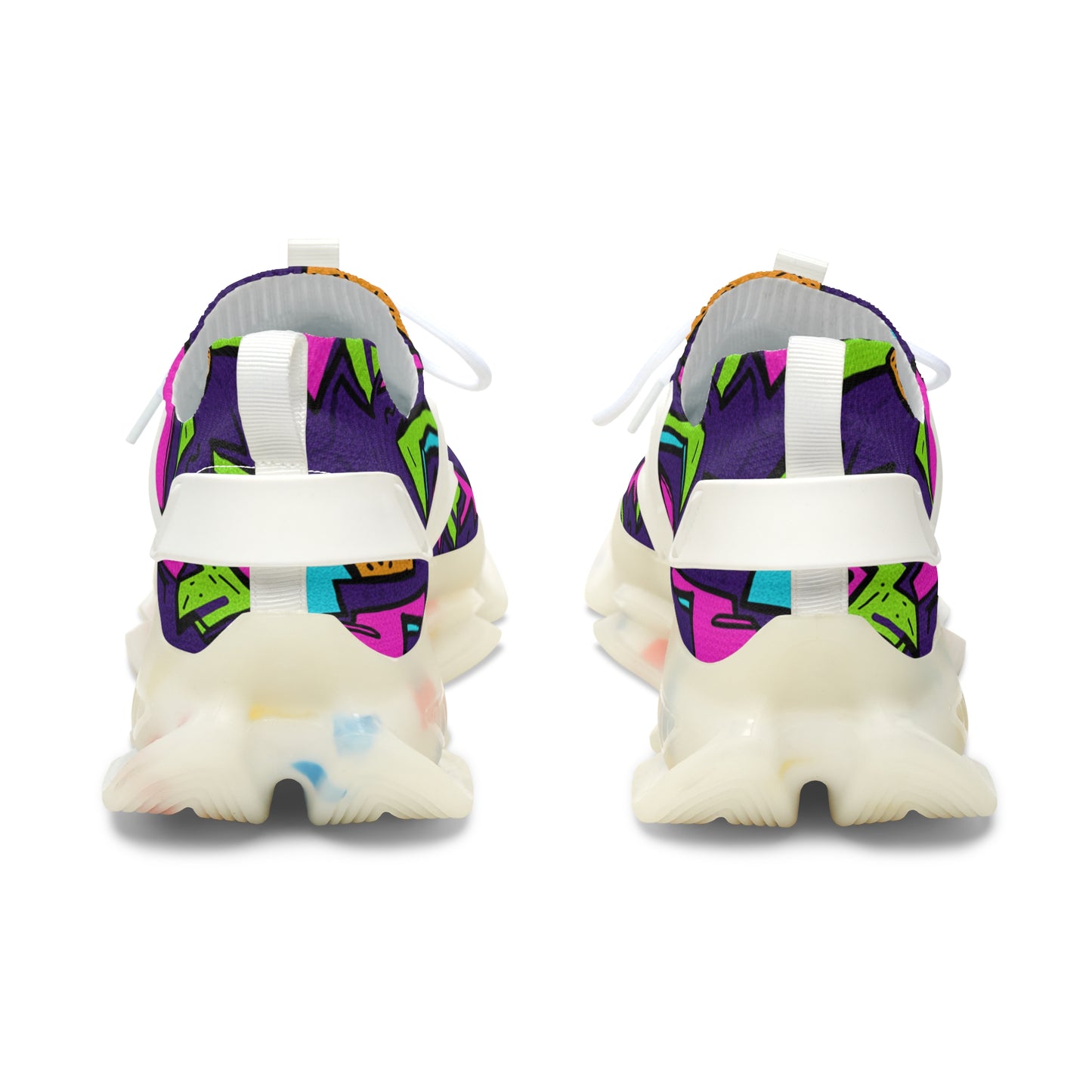 Colorful sneakers with a white sole on a white background