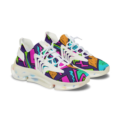 Colorful sneakers with geometric pattern on a white background