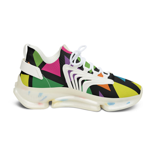 Colorful sneaker with geometric pattern on a white background