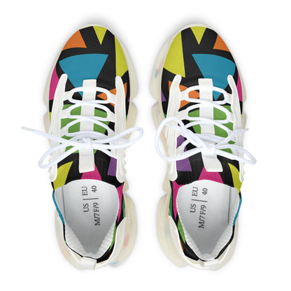 Colorful sneakers with geometric pattern on a white background