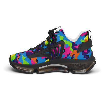 Colorful camouflage-patterned sneaker on a white background
