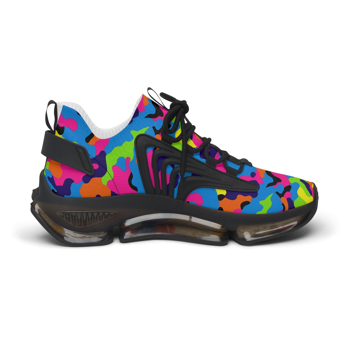 Colorful sneaker with black accents on a white background