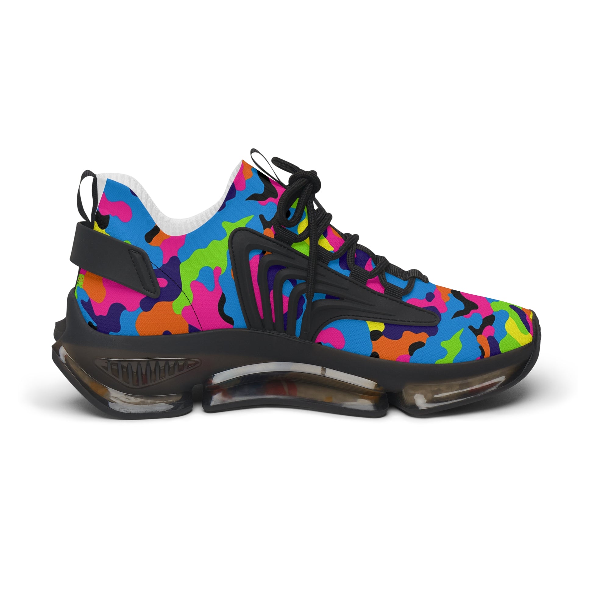 Colorful sneaker with black accents on a white background