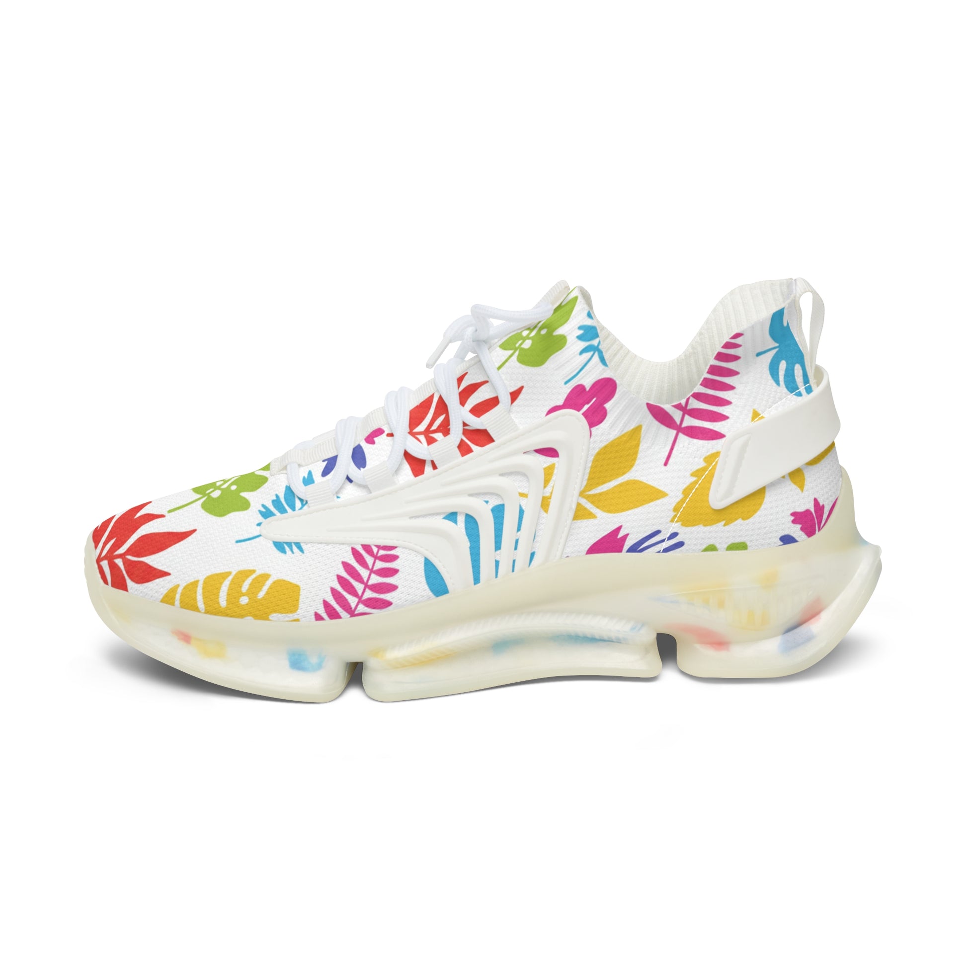 Colorful floral-patterned sneaker on a white background