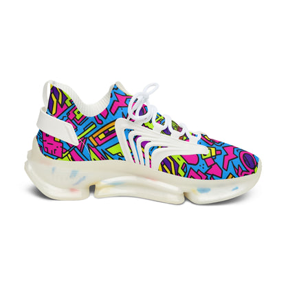 Colorful sneaker with a vibrant pattern on a white background