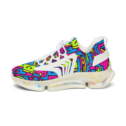 Colorful sneaker with a geometric pattern on a white background