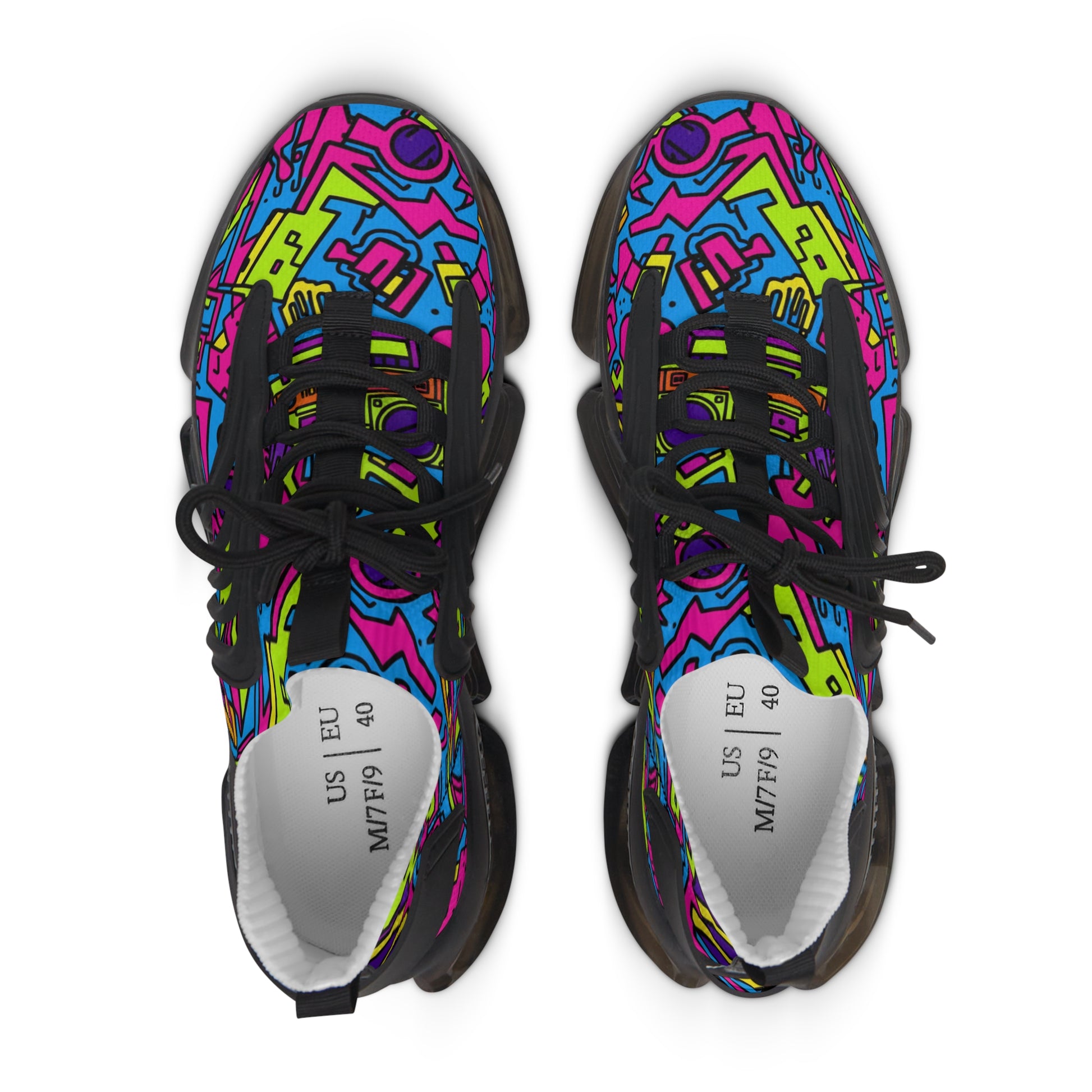 Colorful sneakers with abstract pattern on a white background