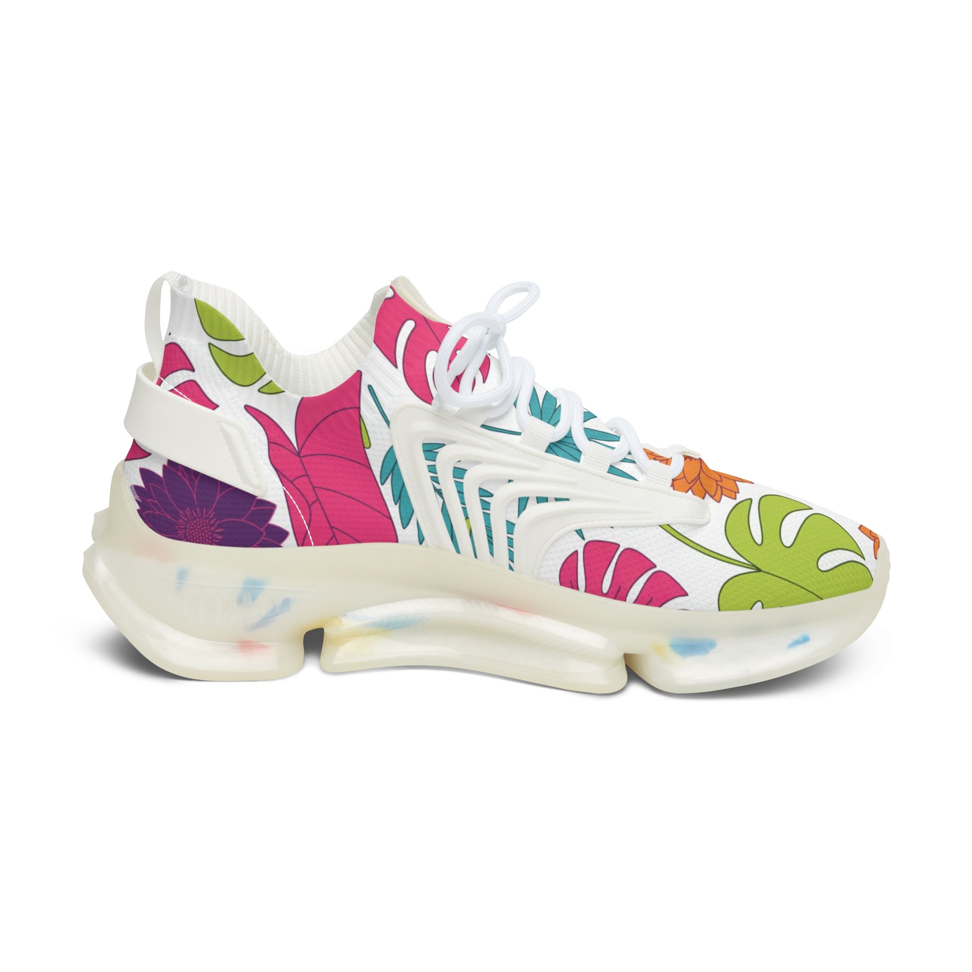 Colorful floral-patterned sneaker on a white background