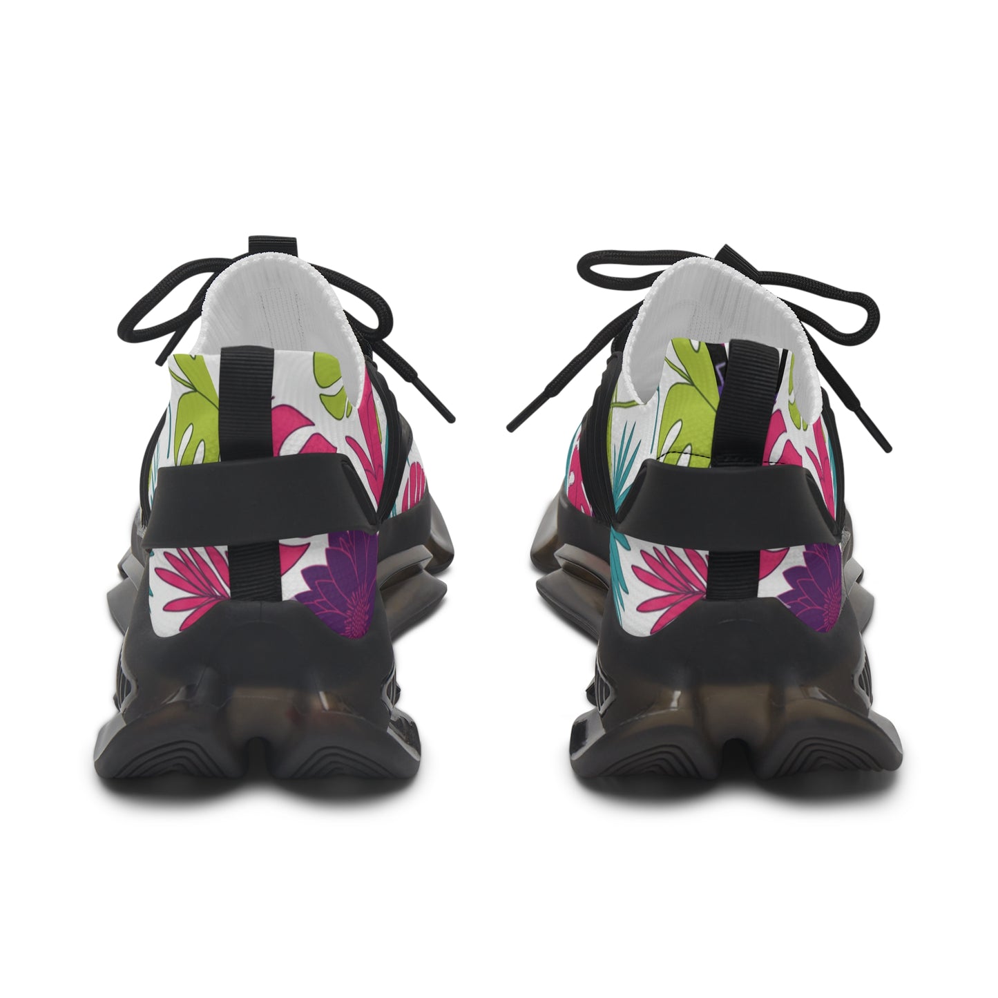 Black sneakers with floral pattern on a white background
