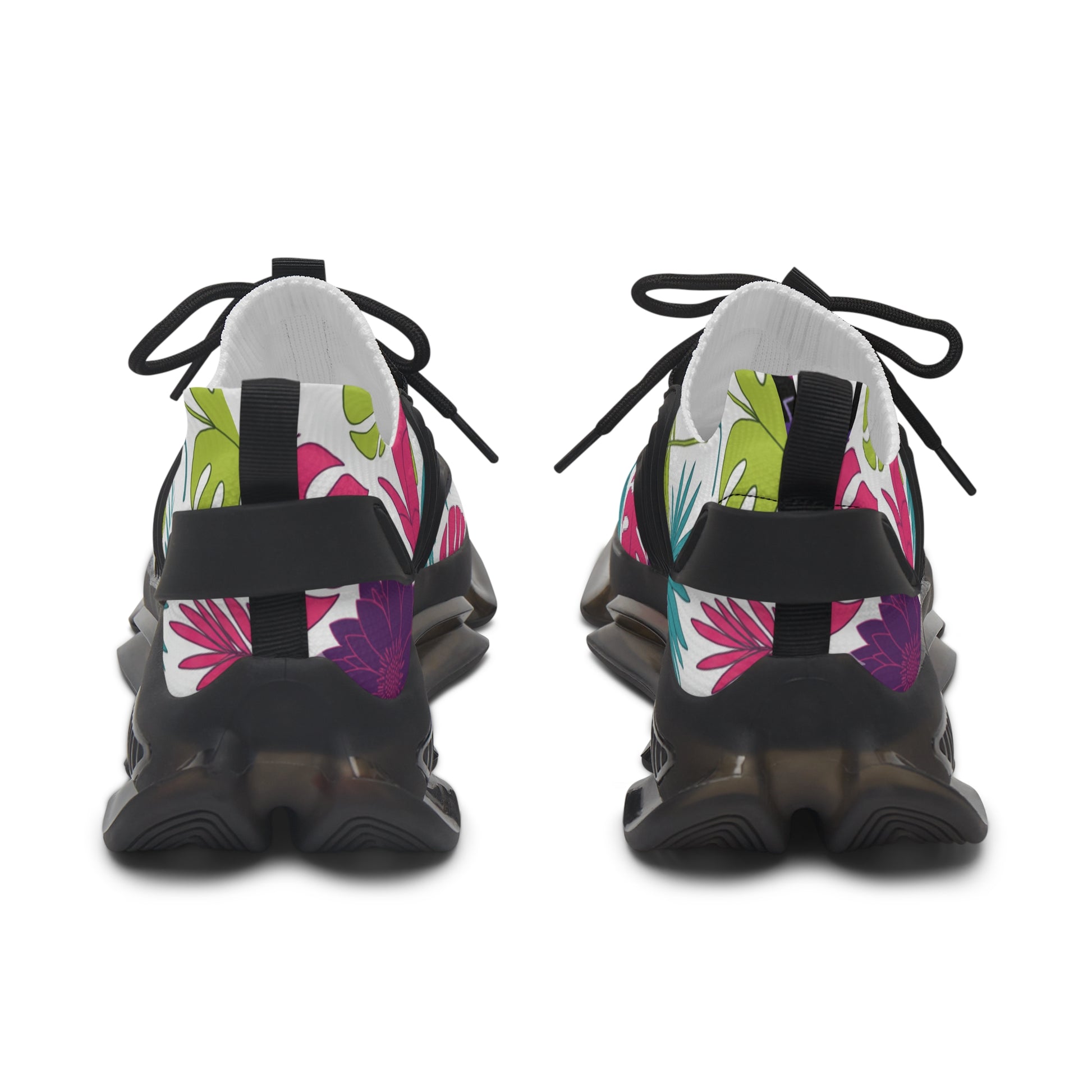 Black sneakers with floral pattern on a white background