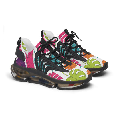 Colorful sneakers with floral patterns on a white background