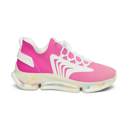 Pink sneaker with white accents on a white background