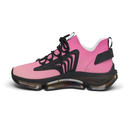 Pink sneaker with black accents on a white background