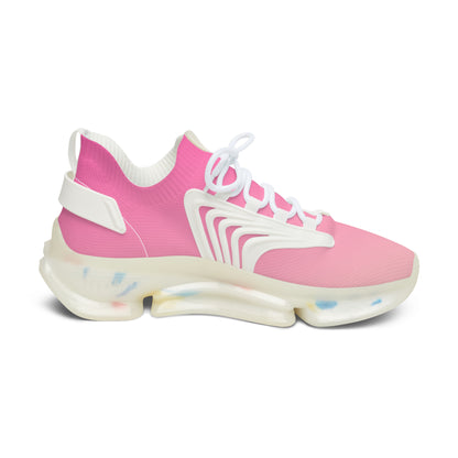 Pink sneaker with white laces on a white background