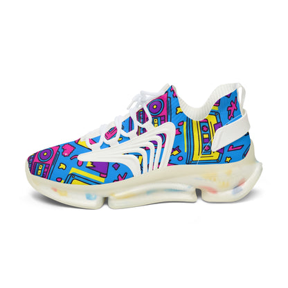 Colorful sneaker with geometric pattern on a white background