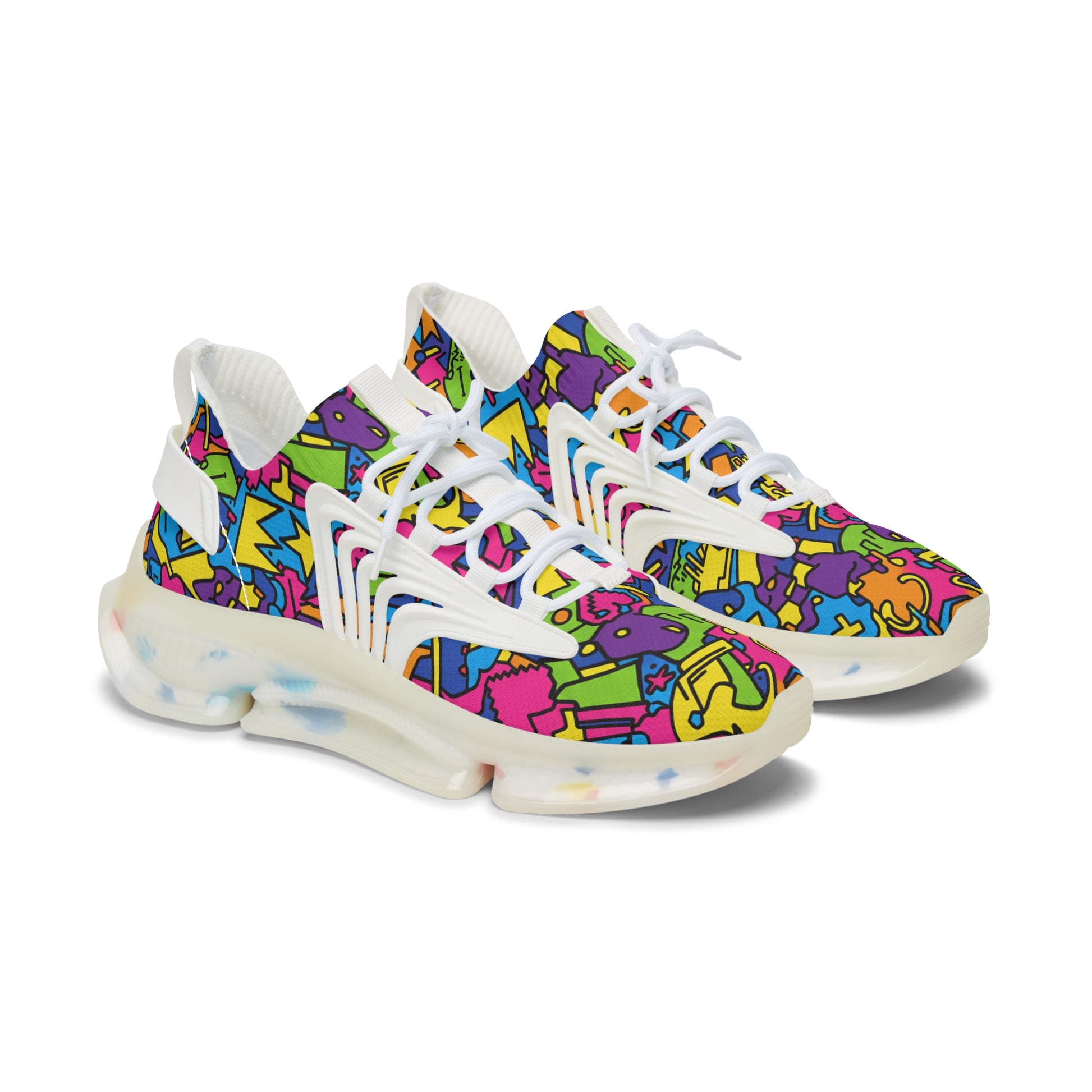 Colorful sneakers with a pattern on a white background