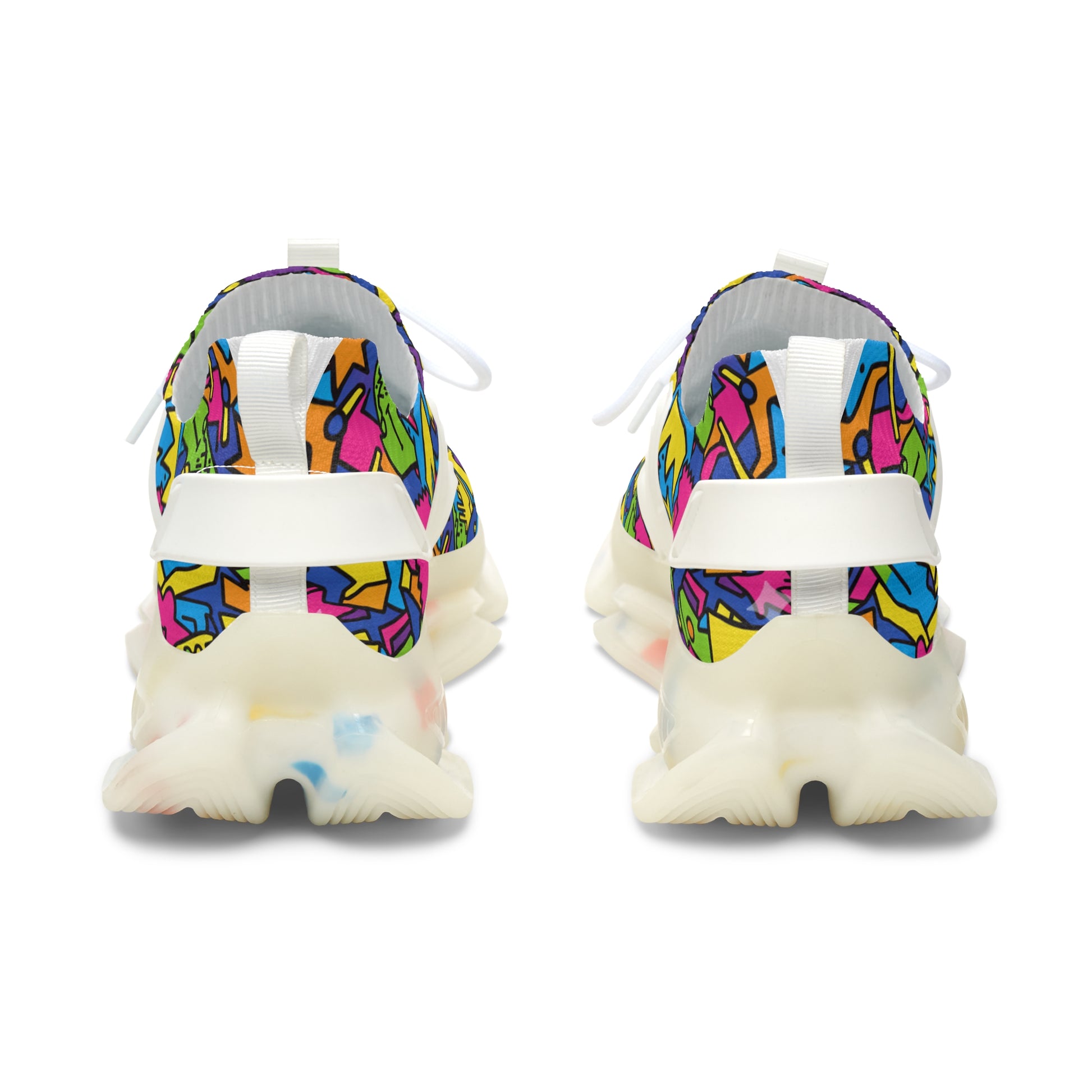Colorful sneakers with a white sole on a white background
