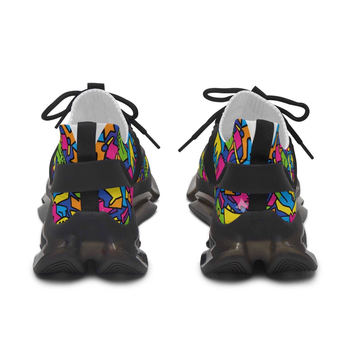 Colorful patterned sneakers on a white background
