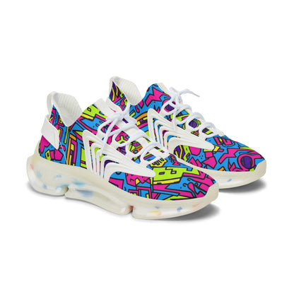 Colorful sneakers with a geometric pattern on a white background