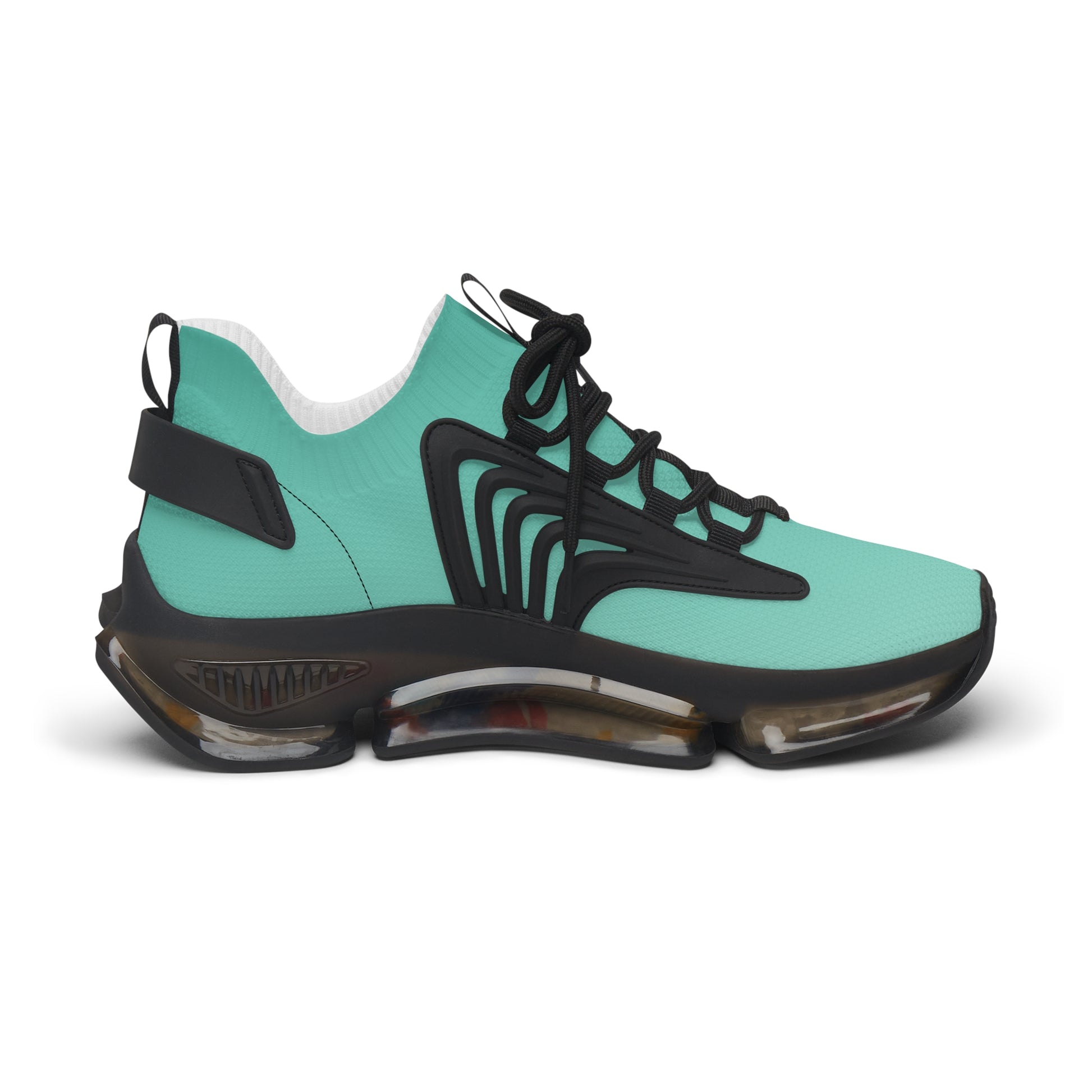 Turquoise and black sneaker on a white background