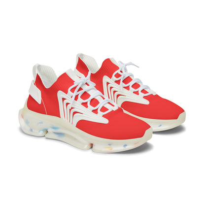Red sneakers with white laces on a white background