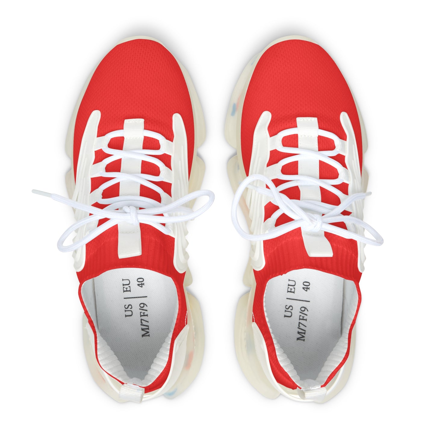 Red sneakers with white laces on a white background