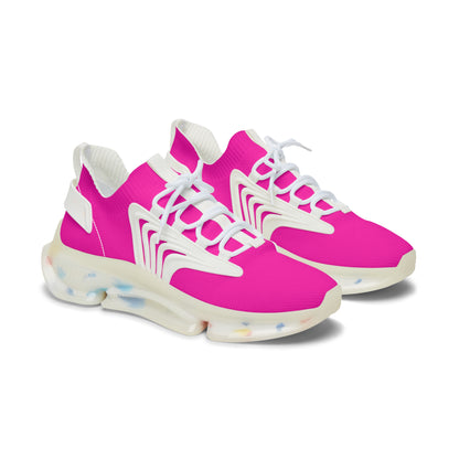 Pink sneakers with white laces on a white background
