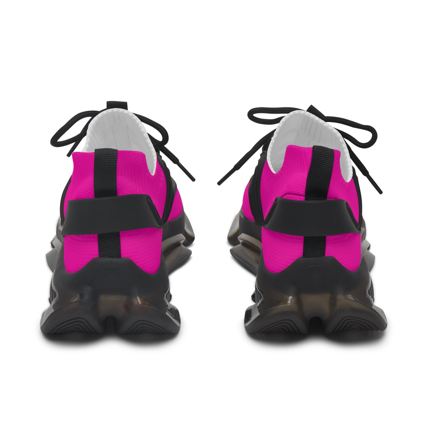 Pair of pink and black sneakers on a white background